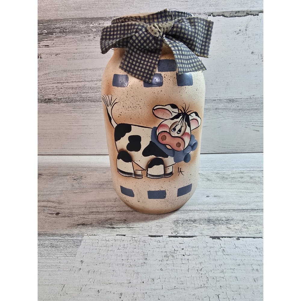 Vintage Hand‎ Painted Cow Mason Jar EUC